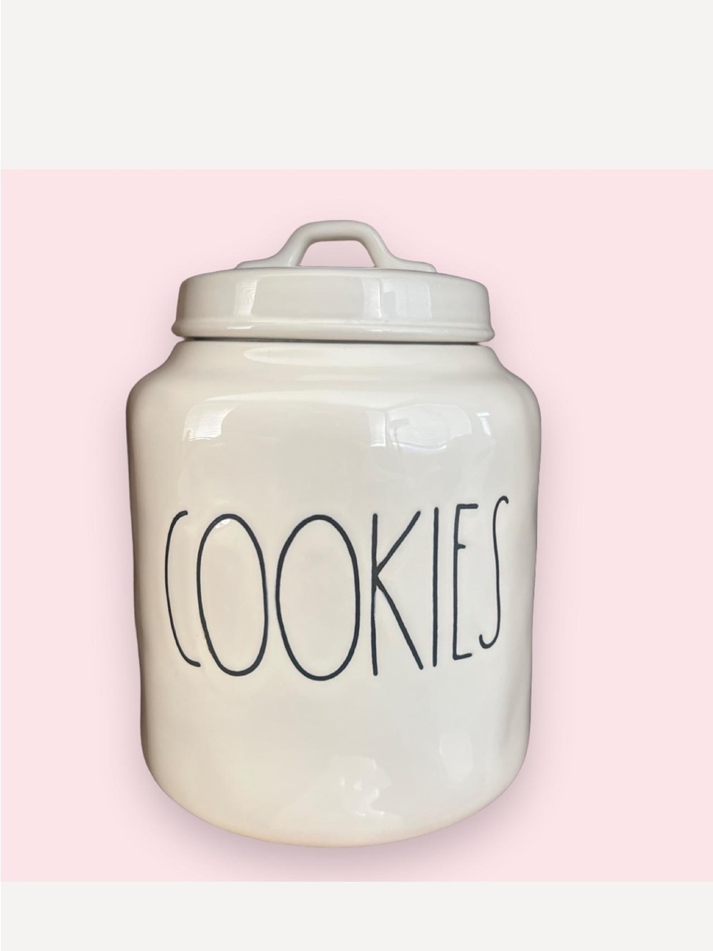 Rae Dunn Ceramic Cookie Canister in White with Black Lettering